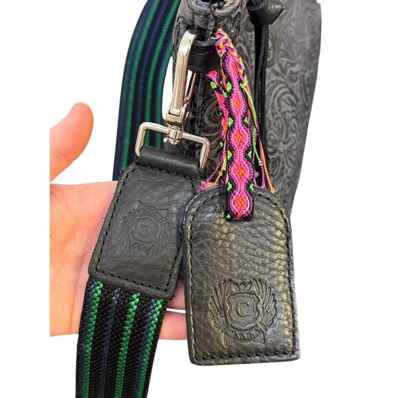 Consuela Black Embossed Crossbody Bag With Adjustable Striped Strap - Picture 6 of 10